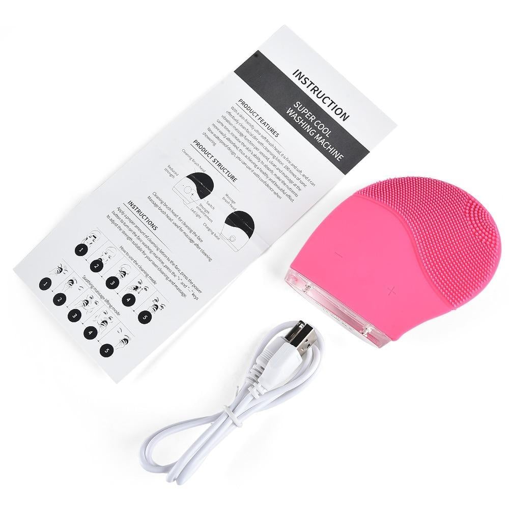 Waterproof sonic facial cleansing brush with silicone bristles